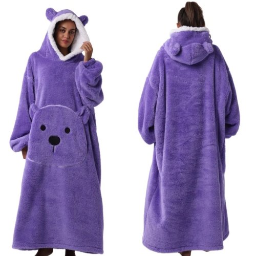 Manta con capucha de oso extra larga de polar suave, gruesa y cálida con mangas para adultos hombres mujeres sofá TV ropa de dormir