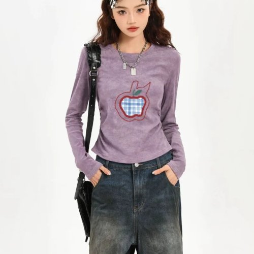 Women's American Sweet Y2K Long Sleeve T-Shirt | Spring Autumn Tie Dye Ruched Waist Slim Fit Crop Top S-3XL