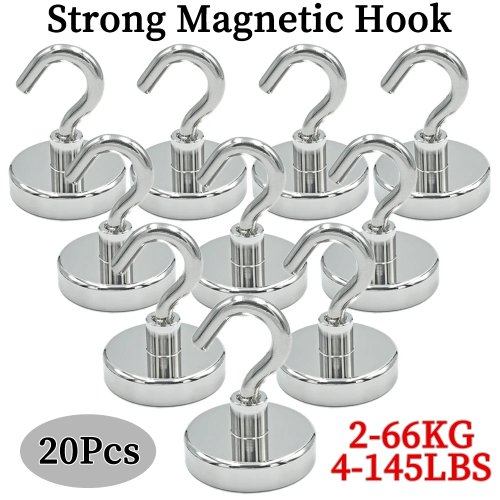 10/20Pcs Ganchos Magnéticos de Neodimio Súper Fuertes, Ganchos de Metal con Gancho Curvo para Colgar, Refrigerador, Pared, Llaves