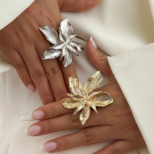Bague fleur à double couche pour femme, style punk, ajustable pour fête, bijou de mode cadeau