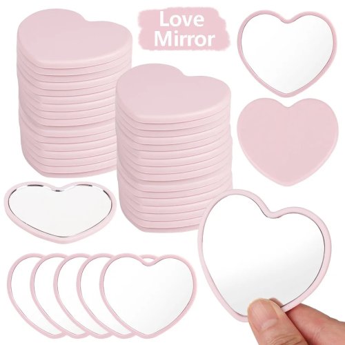6/12/24 Pcs Mini Heart-Shaped Compact Mirrors for Women, Portable Pink Makeup Mirror, Travel Accessories, Bridal Shower Gift