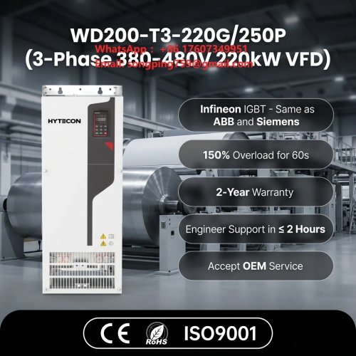 HYTECON 220kW インバーター WD200-T3-220G/250P VFD 産業用可変速駆動装置 ポンプ・ファン・鉱山破砕機システム用