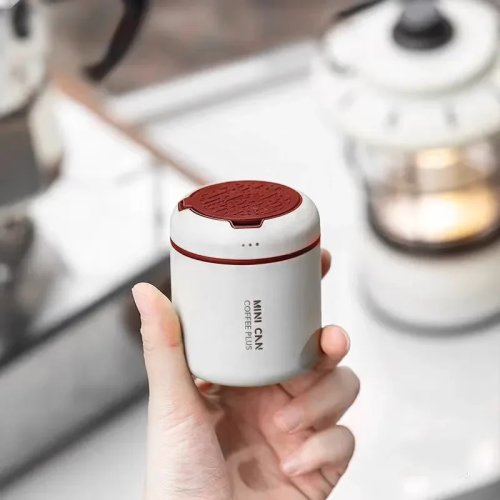 Portable Stainless Steel Coffee Bean Storage Canister with One-Way Vent for Ground Coffee & Tea Leaves