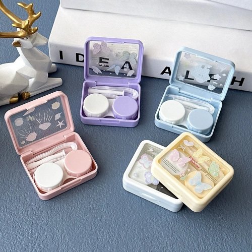 Portable Mini Contact Lens Case with Cute Butterfly Design - Square Soaking and Storage Box