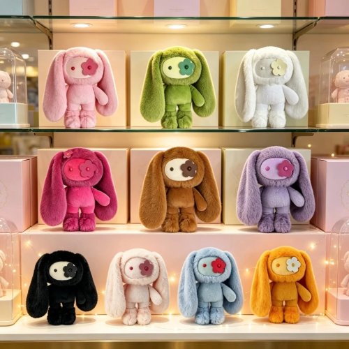 Niedlicher Juju Hase Plüsch Schlüsselanhänger – Blumenauge Bunny Stofftier, Kawaii Langohr, Taschenanhänger & Auto Schlüsselring Spielzeug Geschenk für Mädchen