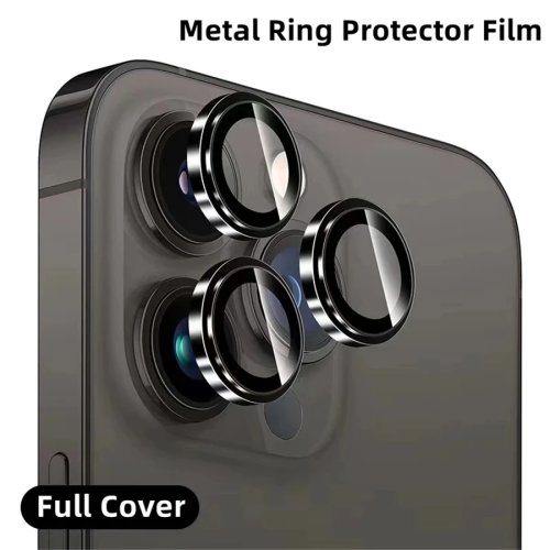 Camera Lens Protector for iPhone 16 Pro Max/15/14/13/12, Titanium Color Metal Ring, Tempered Glass Cover