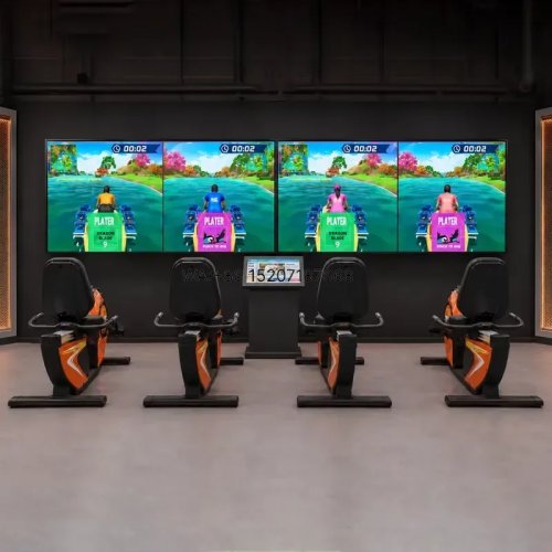 멀티플레이어 인터랙티브 스크린 로잉 바이크 아케이드 게임 – FEC 및 쇼핑몰용 가상 워터 래프팅 레이싱