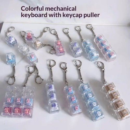 1/2/3/4/9 Key Keyboard Keycap Fidget Toy Crystal Keychain Stress Relief Clicker Decompression Toy