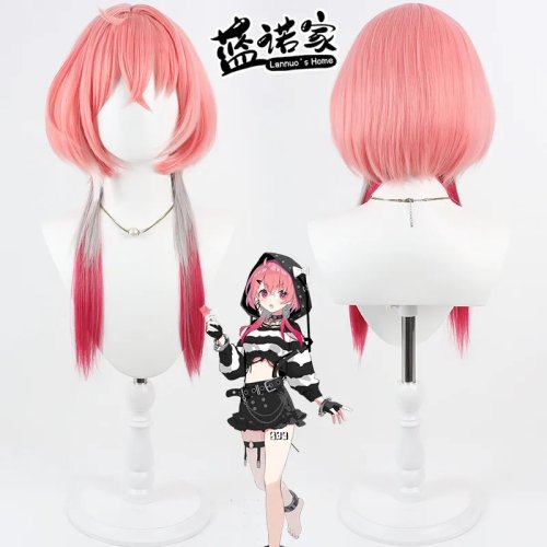 Peruca Cosplay VTuber Sasaki Saku - Cabelo sintético resistente ao calor com touca para Halloween e festas