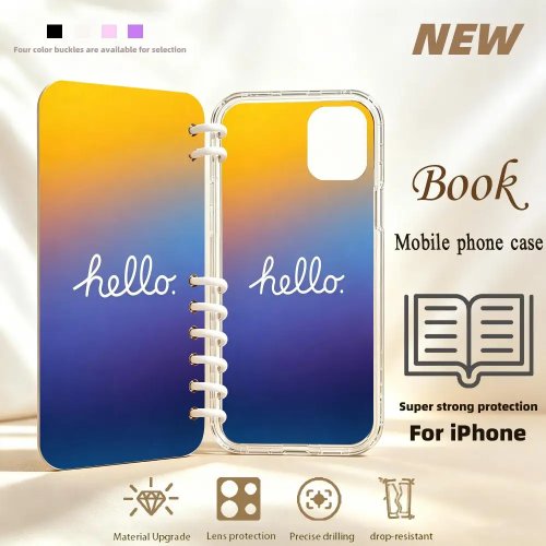 Gradient Book Style Phone Case for iPhone 17/16/15/14/13/12, Pro Max & Plus, Double-Sided Shockproof Cover
