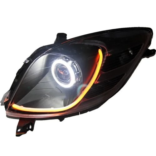 2Pcs LED Angel Eye Headlight Assembly for Toyota Yaris 2008-2013, Double Lens Xenon Sequential Turn Signal
