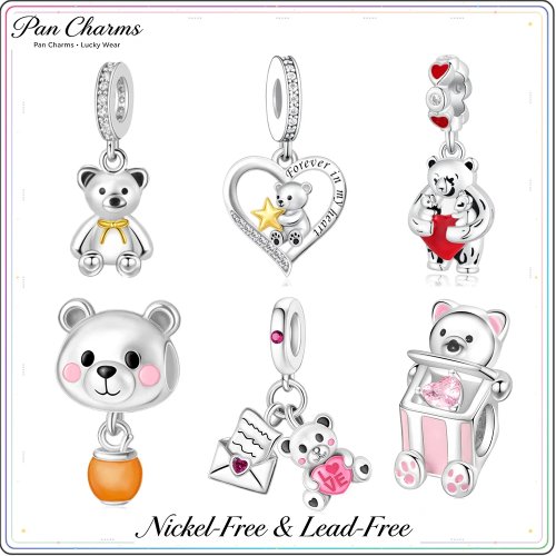 Teddy Bear Charm Pendant, Love You Forever, Valentine Gift for Her, Jewelry Making Supplies