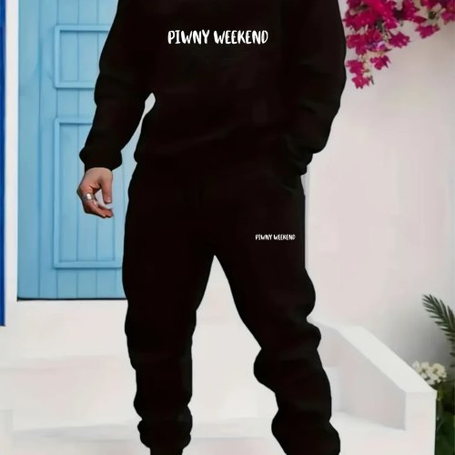Ensemble à capuche avec imprimé lettres – Ensemble sweat et pantalon WEEKEND tendance pour homme, style streetwear