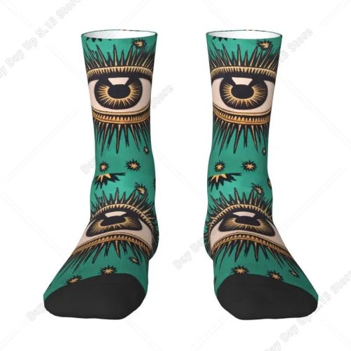 Cute All Seeing Eye Print Crew Socks for Men and Women - Stretchy Unisex Novelty Socks