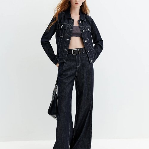 FSLE Serie Premium Conjunto de Chaqueta Vaquera y Jeans Vintage Y2K - Chaqueta Trucker Slim y Jeans Straight Leg para Estilo Retro Street Chic