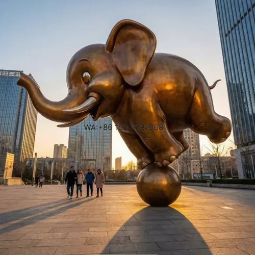 Cute Bronze Elephant Statue Balancing on Ball - Playful Cartoon Figurine for Garden, Patio, Home Decor