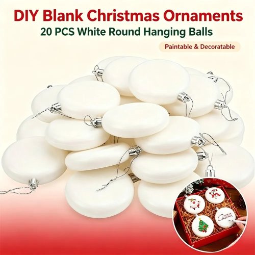 5/10/20 Cái Quả Cầu Giáng Sinh Dẹt Nhựa Trắng Mờ 8 cm, Đồ Trang Trí DIY Tô Màu Trắng cho Cây Thông Noel