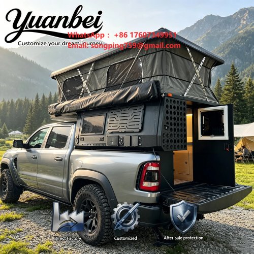 Cellule Camper pour Pickup avec Cadre en Alliage, Coque de Benne, Toit Relevable et Charnières Renforcées pour Overlanding