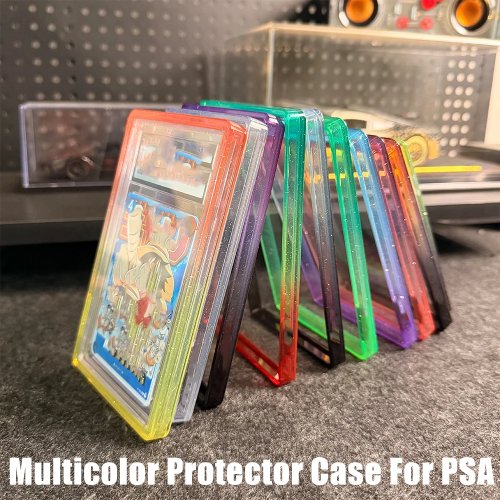 Funda apilable para cartas graduadas PSA CGC 35PT - Protector de bumper TPU con panel trasero, purpurina multicolor, para Pokémon TCG