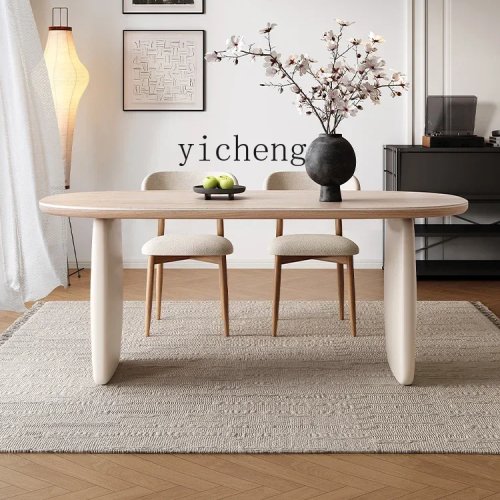 TQH7.2 Franse crème sintersteen eettafel, antiek travertijn ovale eettafel voor thuis