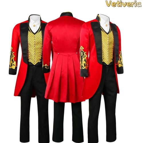 P.T. Barnum Cosplay Costume Men's Red Shirt Vest Coat Pants Halloween Carnival Party Roleplay Outfit