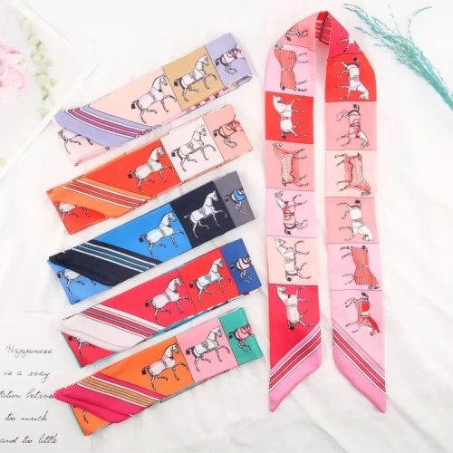 Silk Satin Hair Scarf Band - Red Khaki Nude - Long Bow Vintage Hair Accessories