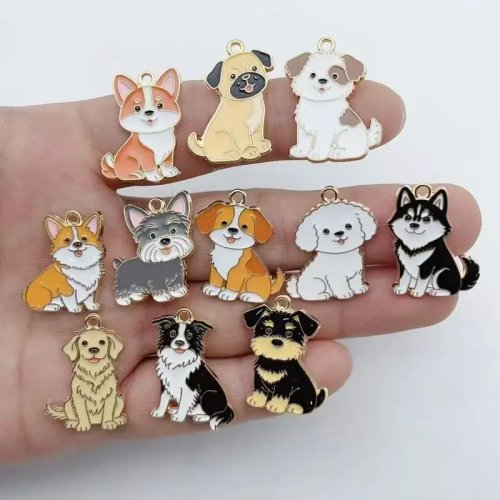 11 pezzi Portachiavi Collana Ciondolo Gioielli DIY Animali Cane Cucciolo Impronta Lega Smalto