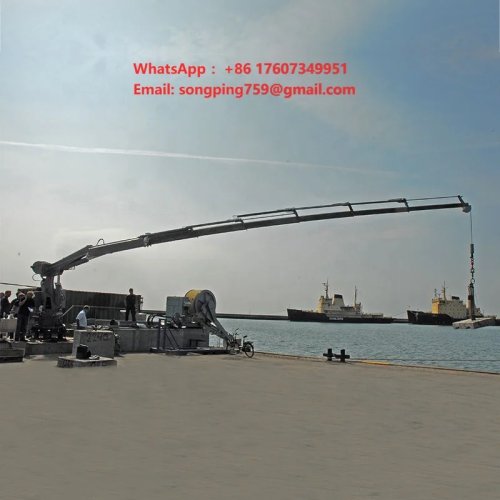 Gru marina telescopica idraulica con rotazione a 360°, lunga portata, montaggio su ponte