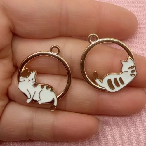 10 pezzi charms gatto assonnato carino in lega smaltata oro - per fai da te orecchini bracciali