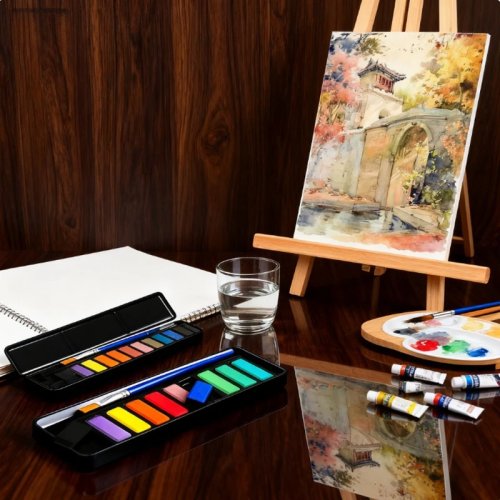 Ensemble de 12 Peintures Aquarelle Solides, Portable et Durable, pour Croquis, Peinture en Voyage, Illustration et Manucure