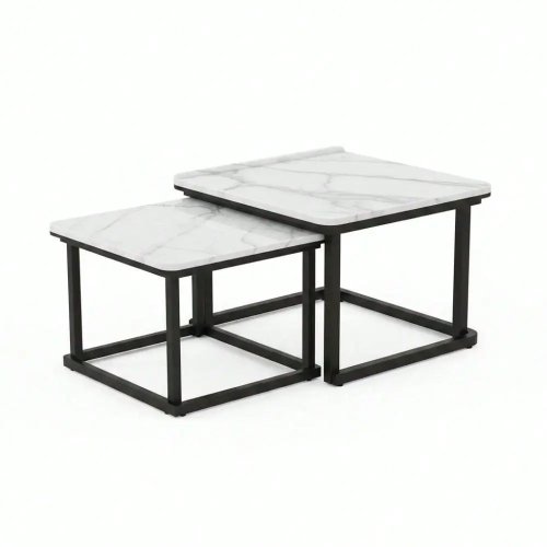 Couchtisch-Set aus 2 quadratischen stapelbaren Beistelltischen, Mid-Century Modern Endtische für Wohnzimmer, Schlafzimmer, Balkon