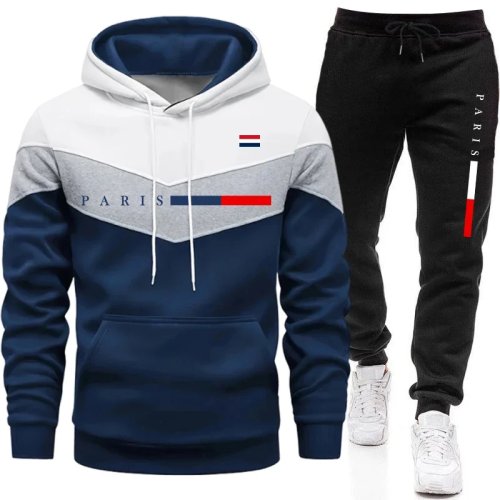 2026 Men's Hoodie and Jogger Set – Urban Casual Sportswear with Paris Print Pullover