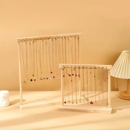 Wooden Jewelry Organizer Display Stand, Necklace Hanging Countertop Rack for Chains Earrings Bracelets, Showcase Storage Rack