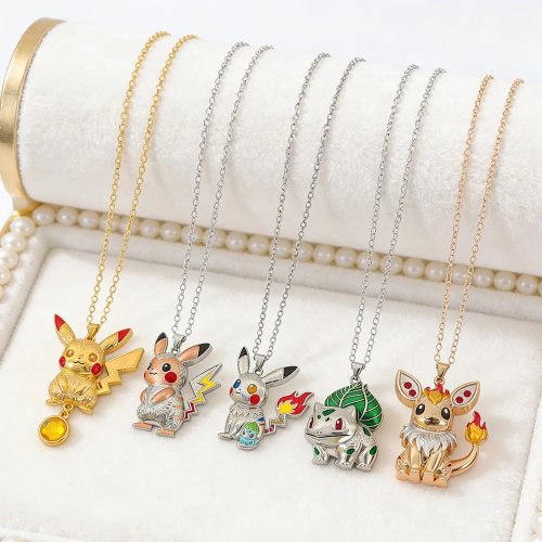 2026 Novo Colar com Pingente Chibi de Anime Pokémon Pikachu Charmander Bulbasaur - Joalharia Colecionável Presente para Fãs em Férias