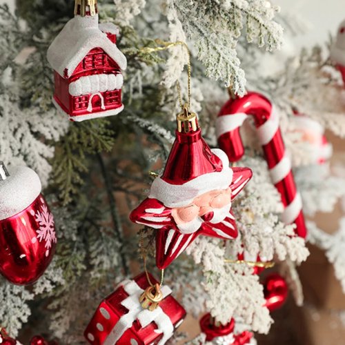 2er Set Weihnachtsbaum Anhänger - Schneemann, Elch, Zuckerstange, Geschenkbox, Weihnachtsdekoration & Partygeschenke