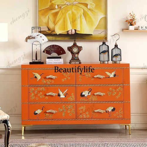 Nouveau meuble de chevet et rangement TV chinois peint à la main haut de gamme, meuble décoratif d'entrée style crème français