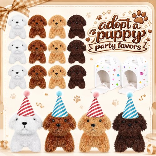 12-36 Cái Adopt A Puppy Quà Tặng Tiệc Set Thú Nhồi Bông Chó với Chó Mini, Mũ Sinh Nhật, Hộp DIY Trắng cho Tiệc Chó