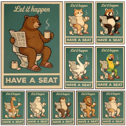 Poster de WC 'Hora de relaxar' - autocolante e impermeável, decoração divertida para casa de banho e presente original