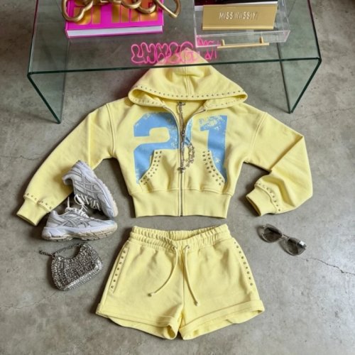 2-delige Dames Sweatshirt & Short Set - Y2K Retro Print Hoodie Sportset