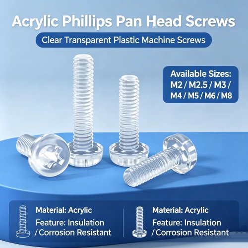 M2 M2.5 M3 M4 M5 M6 M8 Clear Nylon Screws, Round Phillips Head Acrylic Transparent Screws