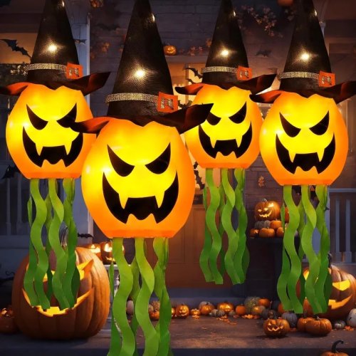 1-5PCS Dekorasi Halloween Lampu LED, Lentera Gantung Labu Hantu Berkedip, Lampu Topi Menyala