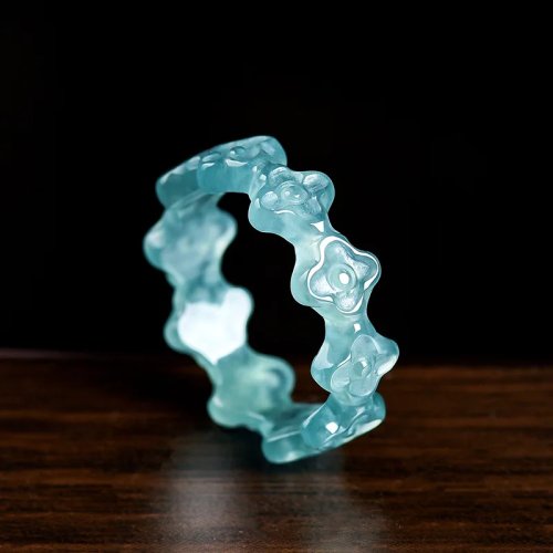 Anello trifoglio in giadeite naturale del Myanmar – Gioiello in giada autentica, amuleto talismano inciso vintage, regalo di lusso per donna