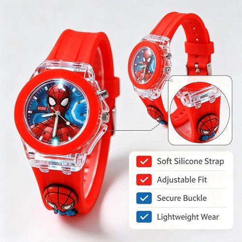 Montre enfant 3D Spider pour garçon avec lumière flash, montre quartz cartoon, cadeau école anniversaire