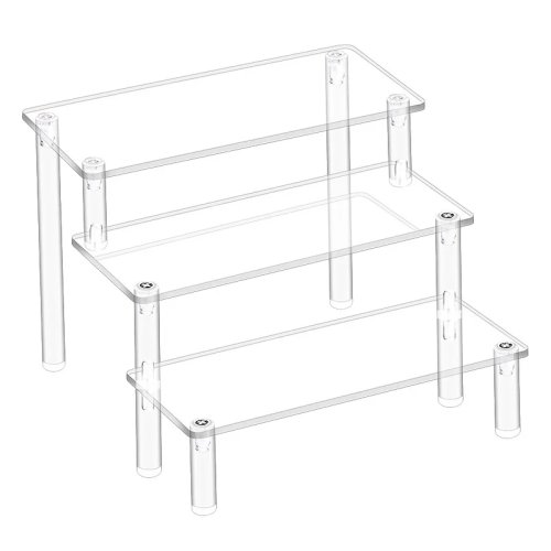 1-4 Tier Acrylic Display Stand - Transparent Trapezoidal Shelf for Cupcake, Perfume, Doll, Blind Box Storage