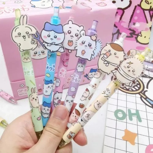 Pulpen Gel Chiikawa Kawaii 0.5mm Tinta Hitam, Pulpen Tekan Kartun Lucu, Tulisan Halus, Alat Tulis Sekolah Kantor, Hadiah Anak