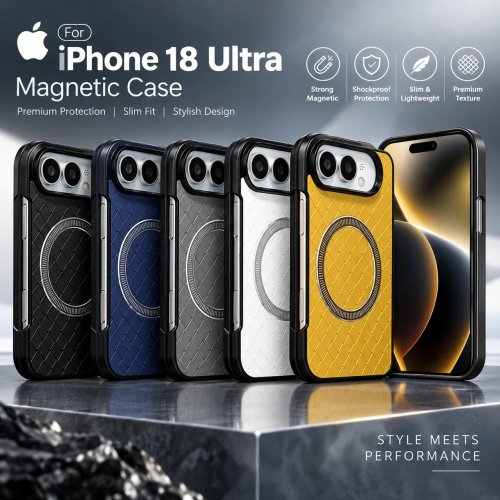 iPhone 18 Ultra Magnetic MagSafe Case – Luxury Woven Textured Slim Shockproof Protective Bumper Cover