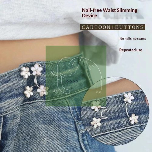 Flower Design No-Sew Waist Tightener Button Clips for Women – Detachable Pant Waist Adjuster for Loose Jeans & Dresses