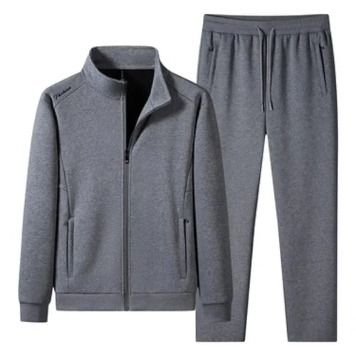 Men's Stand Collar Zip Tracksuit with Gold Embroidery - Casual Sport Suit, Plus Size Running Jogging Outfit for Middle-Aged Men