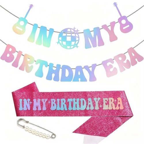 ป้าย My Birthday Era 1/2/3 ชิ้น ไข่มุกและสายสะพาย ป้ายวันเกิดเปล่งประกายสำหรับผู้หญิง แฟนๆ ของตกแต่งคริสต์มาส