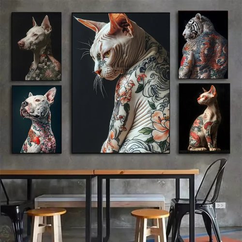 Poster Toile Tatouage Animal Cool - Art Mural Esthétique pour Décoration du Salon